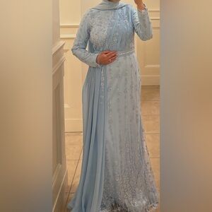 Light Blue Beaded Evening Gown- custom made